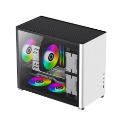 Computergehäuse-Moduldesign mit dualem Glaswürfel und vertikalem Luftstrom