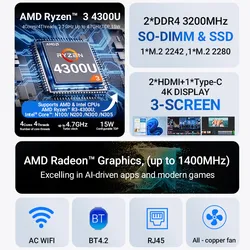 สำนักงานธุรกิจขนาดกะทัดรัด R3-4300u ช่อง RAM คู่ DDR4 SSD ขนาดเล็ก 2 คอมพิวเตอร์