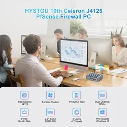 Módulo Hystou Embutido Sem Ventoinha WiFi 4G DDR4 4LAN Computador de Mesa Mini PC à Prova de Poeira e Água