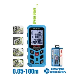 Fixtec 0.05-100m Misuratore di distanza laser verde digitale, metro a nastro laser, sensore di distanza