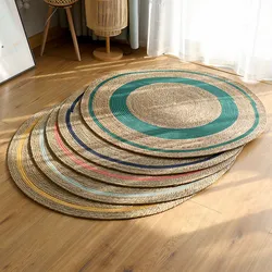 Tapete redondo de junco feito à mão, decoração fresca, estilo japonês, mat de tatame