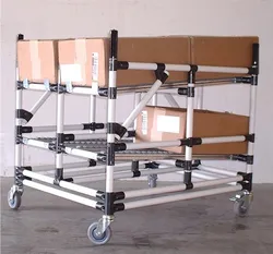 Carrinho de fluxo de fábrica por atacado, trilho deslizante industrial de metal com rodízio para sistema de estantes