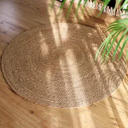 Tapete redondo de junco feito à mão, decoração fresca, estilo japonês, mat de tatame