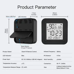 Sensor de Temperatura e Umidade WiFi IR SLS com Display LED e Controle Remoto