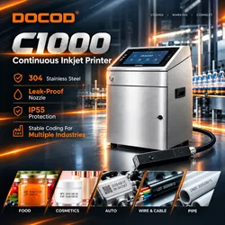 เครื่องพิมพ์อิงค์เจ็ทสำหรับขวดแก้ว Docod C1000 วันที่หมดอายุ เครื่องหมายรหัสชุด หมึกเกรดอาหาร รองรับ