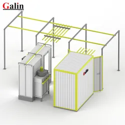 Linha de Pintura a Pó Manual Galin com Cabine de Recuperação e Trilhos Deslizantes para Forno