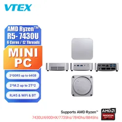 ประสิทธิภาพสูง R5-7430u R7-7480HS ตัวเลือกสาม 4K 60Hz แสดงผลมินิพีซี Window11