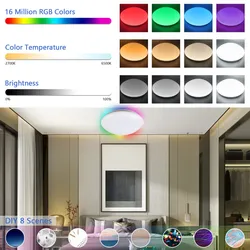 Luz de painel LED embutida redonda RGB com controle de aplicativo, mudança de cor, WiFi, lâmpada inteligente, controle por voz Alexa, luz de downlight
