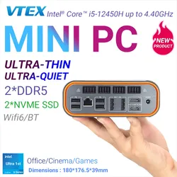 Mini PC Áudio Compacto Estação de Trabalho de Escritório Core I5-12450h Computador Desktop PC Sem Ventoinha