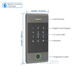IP66 Lettore di controllo accessi con impronta digitale Ttlock impermeabile con telecomando
