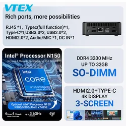 N150 โปรเซสเซอร์ DDR4 ดูอัลเอ็ม. 2 สล็อต Win10 ลินุกซ์ ไทป์-ซี คอมพิวเตอร์พกพาขนาดเล็ก