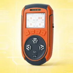 Rilevatore di gas portatile con design robusto e arrotondato, pannello arancione accattivante