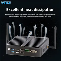 Computador Mini All-in-One Fanless de Quatro LAN Embutido para Escritório Controle de Computador Industrial