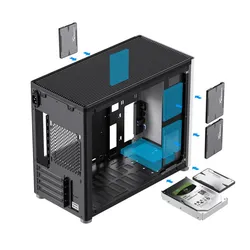 Computergehäuse-Moduldesign mit dualem Glaswürfel und vertikalem Luftstrom