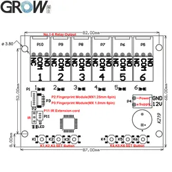 Groei K219-a+R502-a Programmeerbare Meerdere Relais IR Vingerafdruk Controlebord