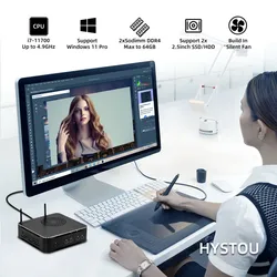 คอมพิวเตอร์เดสก์ท็อปสำนักงานประสิทธิภาพสูง Hystou Intel Core I7 มินิพีซีที่มีระบบระบายความร้อนด้วยพัดลม
