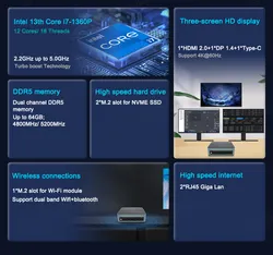 Sistema POS Ventilador Embutido Mini PC Intel Core I5-1345u Win11 Computador Mini