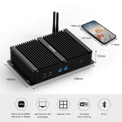 ฮิสทู คอมพิวเตอร์ราคาถูก 6 พอร์ต COM แฟนเลส คอร์ I5 มินิพีซีฝังตัว