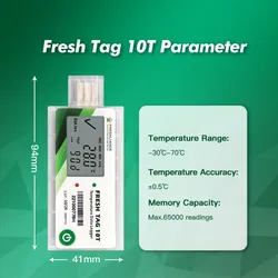 แท็กสด 10t หน้าจอ LCD เครื่องบันทึกอุณหภูมิในห่วงโซ่ความเย็น