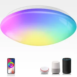 Luz de painel LED embutida redonda RGB com controle de aplicativo, mudança de cor, WiFi, lâmpada inteligente, controle por voz Alexa, luz de downlight