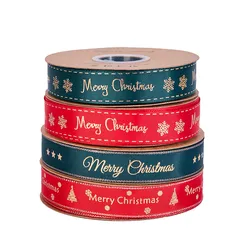 Weihnachtsbänder Polyester Satinband Geschenkverpackungsband mit Frohe Weihnachten Muster
