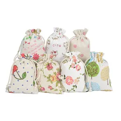 Custom Logo Weiße Baumwolle Reis Muslin Kordelzug Tasche