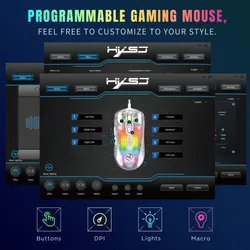 Bilgisayar Parçaları 7key Şeffaf Kablolu RGB Renkli Işık Programlanabilir Oyun Faresi Windows Sistemi için