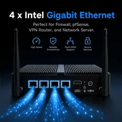 Ordinateur J5005 embarqué, 4X 2.5g LAN RJ45 Mini PC pour routeur