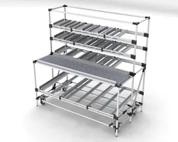 Rack di stoccaggio industriale con pista a rulli regolabile in altezza e tubo rivestito