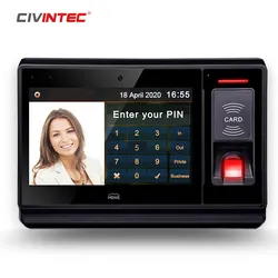 Dispositivo de Controle de Acesso Biométrico com Reconhecimento de Cartão, Tela Touch Screen de 7 Polegadas, Sistema Android, Controle de Ponto