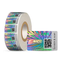 Etiqueta holográfica de código de barras personalizada com código raspável, adesivo holográfico seguro e à prova de violação