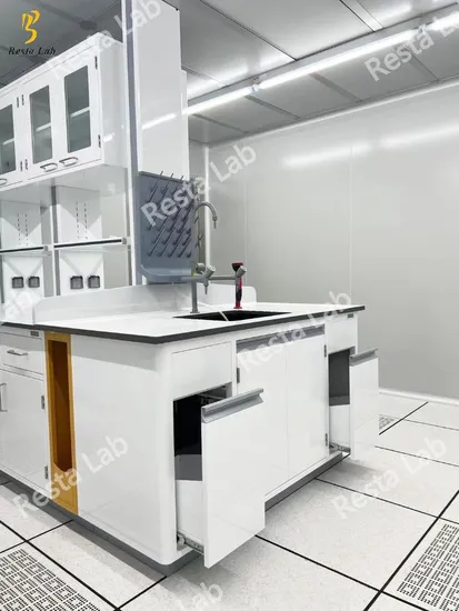 Bancada de laboratório personalizada em aço inoxidável com coluna de função não contatante e suportes para reagentes para centros de produção científica e inspeção escolar pictures & photos