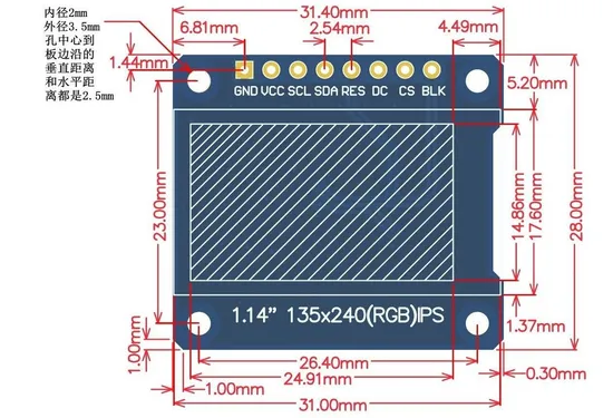 1.14" 인치 TFT IPS LCD 디스플레이 모듈 135X240 스파이 아두이노 라즈베리 파이 pictures & photos