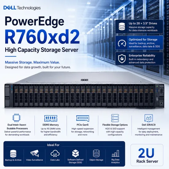 เซิร์ฟเวอร์จัดเก็บข้อมูล GPU สำหรับศูนย์ข้อมูล DELL Poweredge R760 Enterprise Ai Rack R760xa R760xs R760xd2 pictures & photos