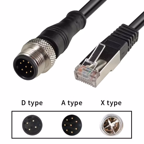 M12 Ethernet Kabel LAN Netwerk D Code 4pin M12 D-Code naar RJ45 Connector M12 naar RJ45 D Codering 4 Pin M12 RJ45 pictures & photos