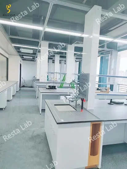 Bancada de laboratório personalizada em aço inoxidável com coluna de função não contatante e suportes para reagentes para centros de produção científica e inspeção escolar pictures & photos