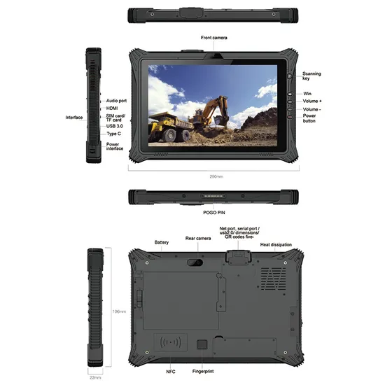 Tablet PC Tangguh 10.1 Inci NFC RJ45 Modul Sidik Jari Modul RFID Frekuensi Ultra Tinggi Pemindaian Kode QR Basis Pengisian Daya Tangguh pictures & photos