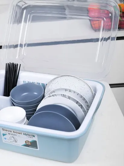 Büyük Kapasiteli Çekilebilir Plastik Mutfak Eşyası Depolama Rafı, Kapaklı Süzme Tepsisi, Mutfak Tabak Rafı pictures & photos
