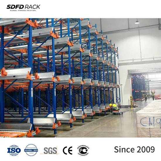 Сертифицированные автоматические стеллажи для складов Sdfd Rack CE, системы радиошаттлов, двухсторонние паллетные радиошаттлы pictures & photos