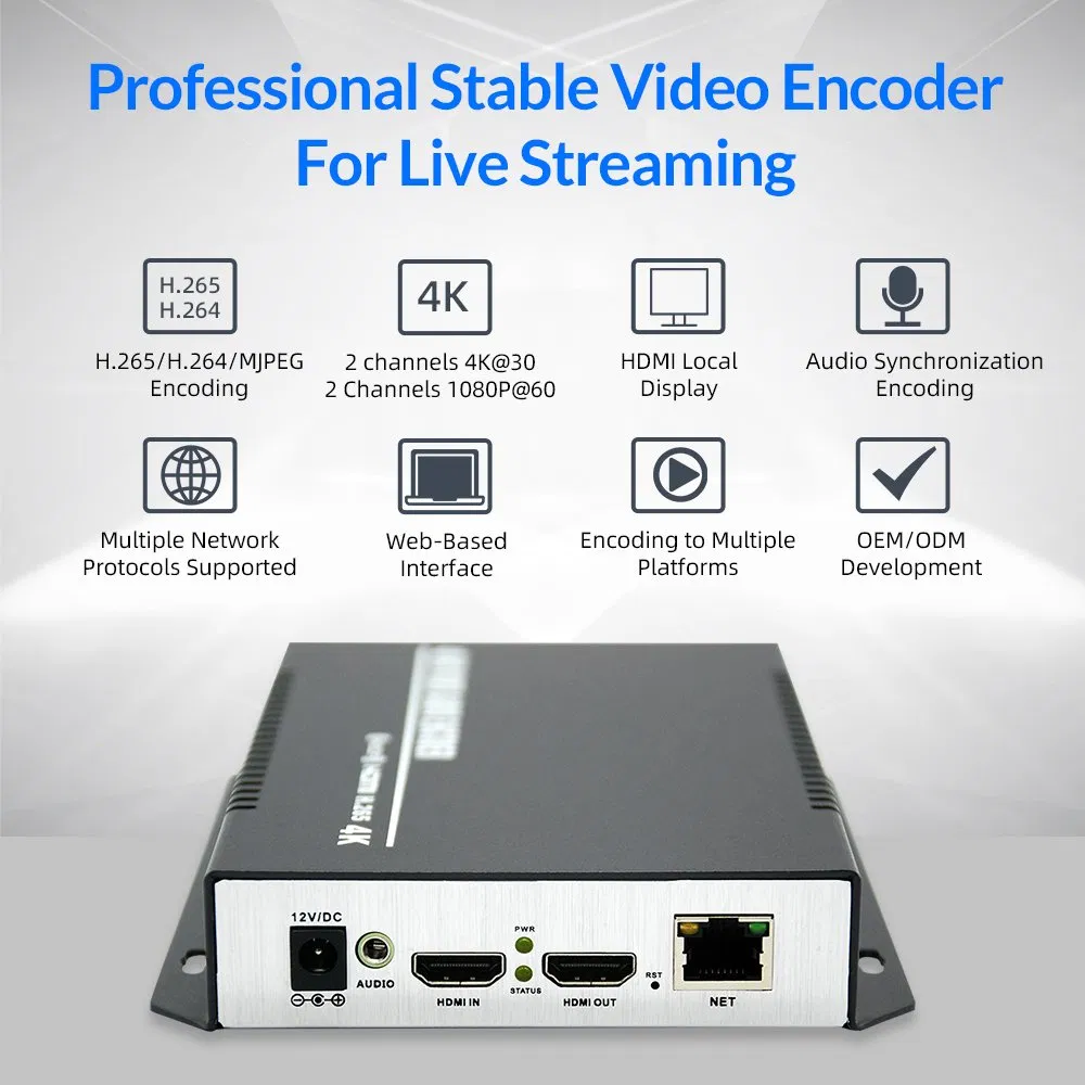 ตัวเข้ารหัสวิดีโอ IP HD แบบกำหนดเอง 4K IPTV H265/H264 Rtsp Srt Rtmp HDMI pictures & photos