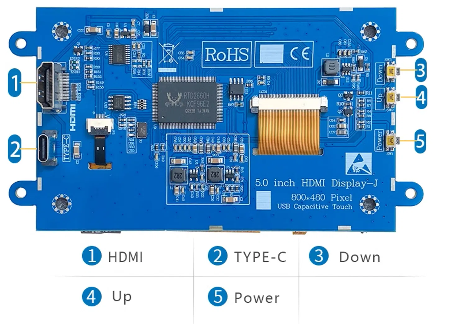 หน้าจอสัมผัส TFT LCD ขนาด 5" นิ้ว แบบตั้งตรง โมดูลบอร์ดขับ HDMI สำหรับ Raspberry Pi pictures & photos