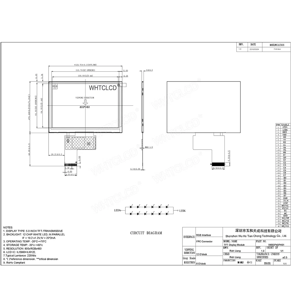 5 Modulo LCD RGB ad Alta Risoluzione 800X480 con Funzionalità Touch pictures & photos