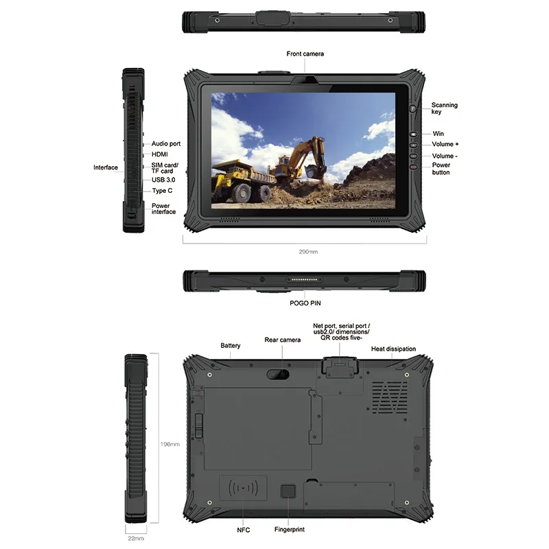 Tablet PC Tangguh 10.1 Inci NFC RJ45 Modul Sidik Jari Modul RFID Frekuensi Ultra Tinggi Pemindaian Kode QR Basis Pengisian Daya Tangguh pictures & photos