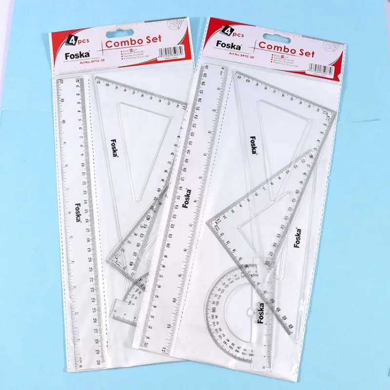学生用数学 4PCS セット 組み合わせ 曲線 三角 プラスチック 透明 定規 セット pictures & photos