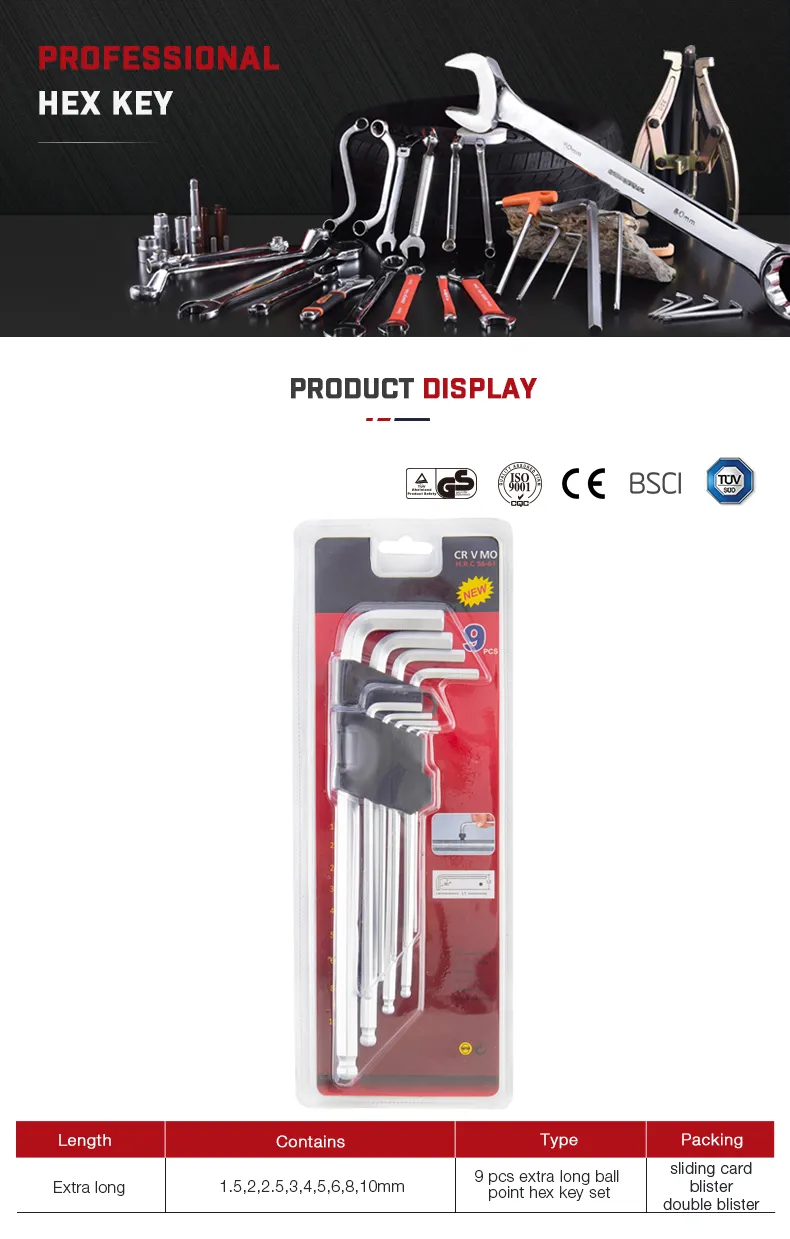 Kart Takma Paketleme Top Uçlu Altıgen Anahtar Seti pictures & photos