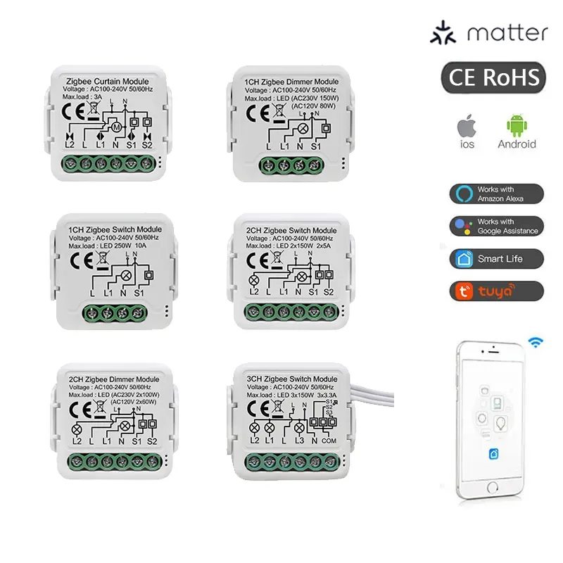 AB Matter İpli Dimmer Modülü Akıllı Ev Tuya WiFi Zigbee Akıllı WiFi LED Kontrol Cihazı Matter Modülü Akıllı Röle Anahtarı pictures & photos