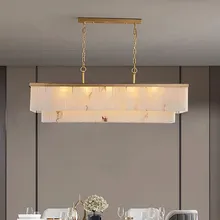 โคมไฟระย้า LED รูปสี่เหลี่ยมสมัยใหม่ ดีไซน์สร้างสรรค์ หินอัลลาบาสเตอร์ สำหรับโต๊ะรับประทานอาหาร