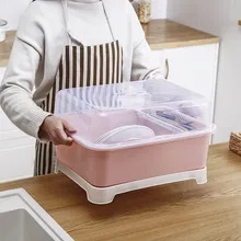 Multifunktionaler Kunststoff Küchenutensilien Aufbewahrungsregal mit Abtropfschale Geschirrregal