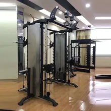 جهاز كابل متقاطع للاستخدام التجاري متعدد الوظائف مع قفص طاقة ورف سكوات لتدريب التمارين وآلة سميث + مدرب وظيفي