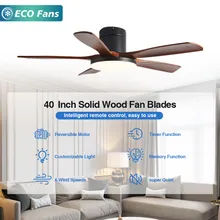 Ventilatore da soffitto in legno massello intelligente 40 pollici con luce e telecomando